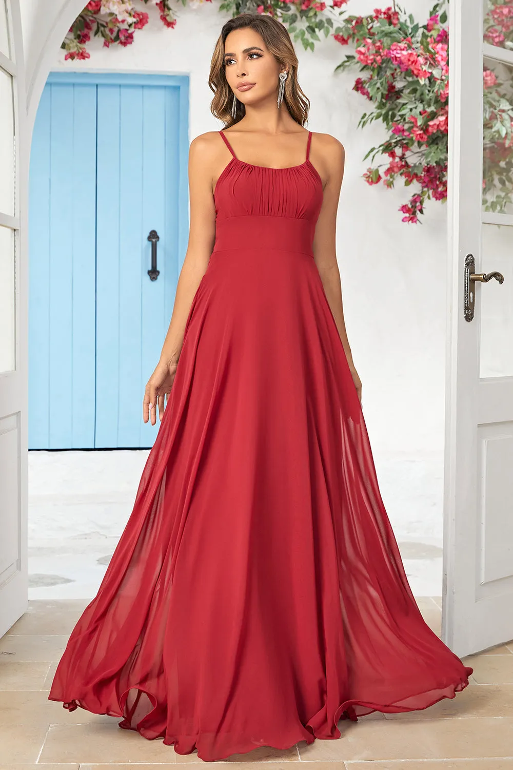 Simple A Line Spaghetti Straps Burgundy Long Bridesmaid Dress sold by Zapaka product image thumbnail 3