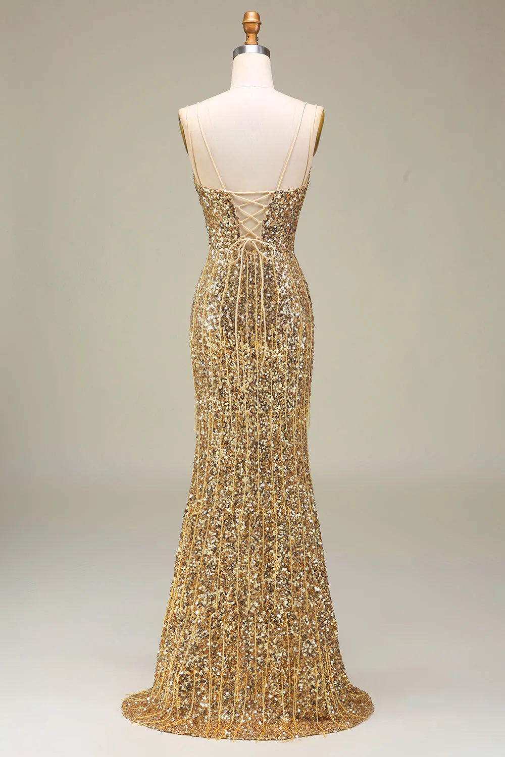 Sparkly Mermaid Golden Long Prom Dress with Slit sold by Zapaka product image thumbnail 2