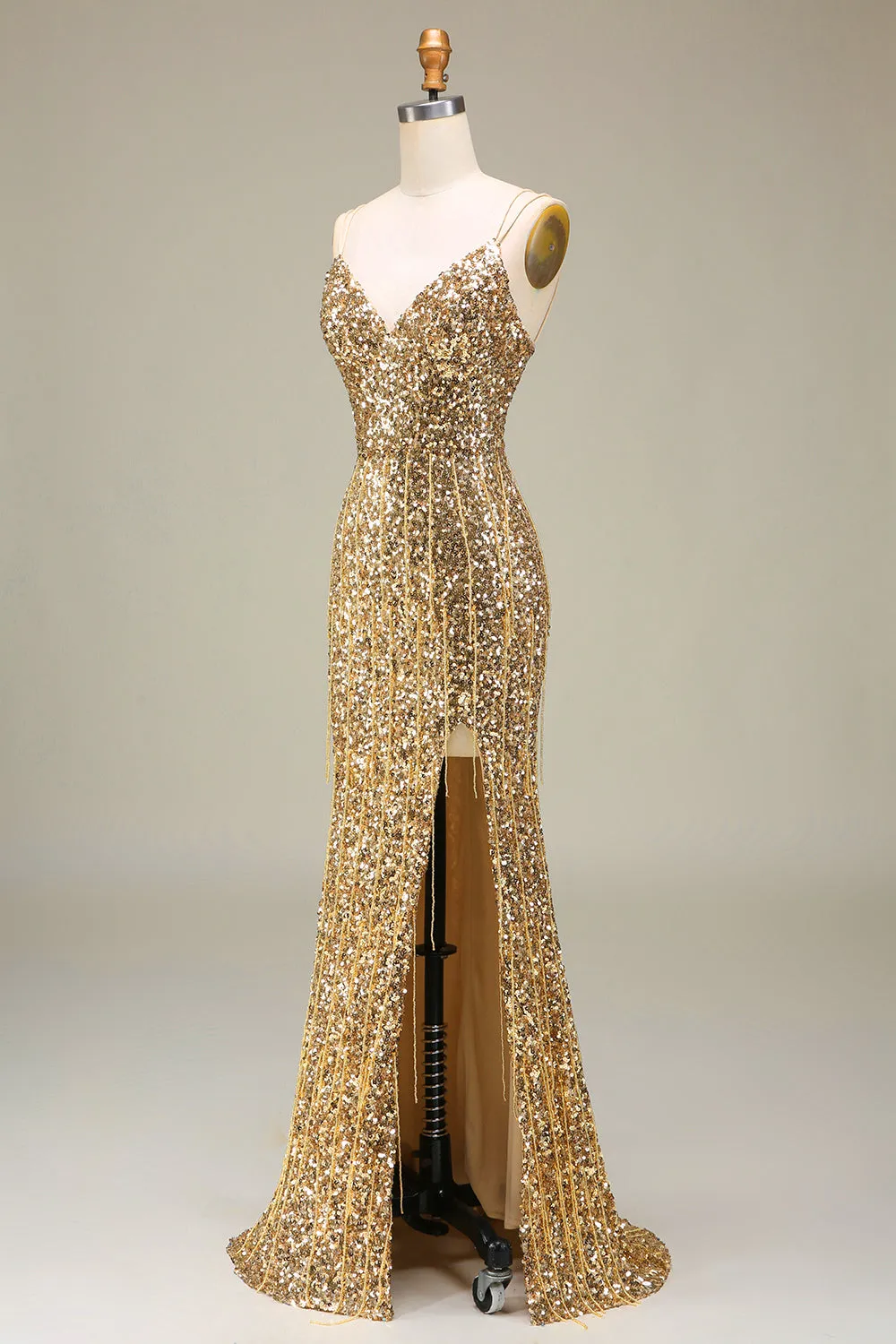 Sparkly Mermaid Golden Long Prom Dress with Slit sold by Zapaka product image thumbnail 3