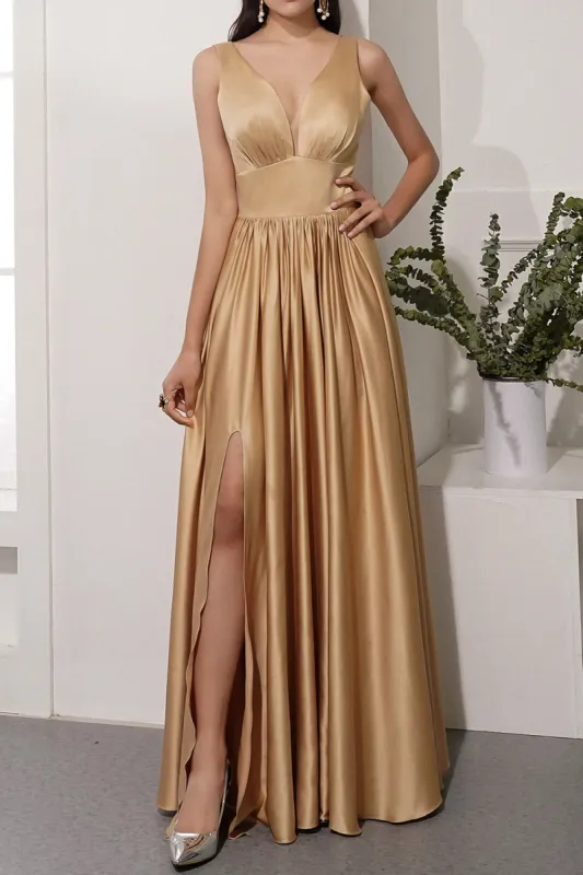 Satin Long Prom Party Dress With Slit sold by Zapaka