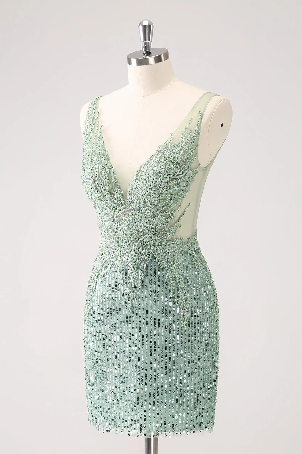 Sparkly Green V-Neck Tight Short Homecoming Dress with Sequins sold by Zapaka product image thumbnail 3