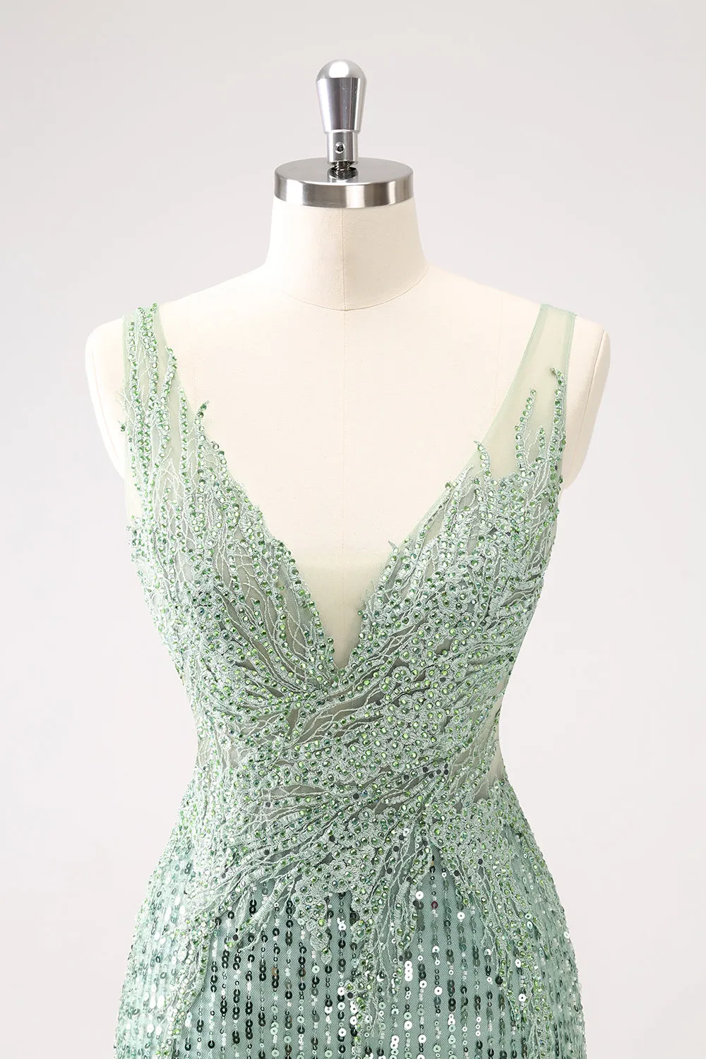Sparkly Green V-Neck Tight Short Homecoming Dress with Sequins sold by Zapaka product image thumbnail 4