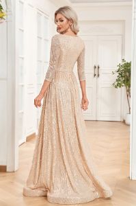 A-Line Glitter Long Mother of the Bride Dress with 3/4 Sleeves sold by Zapaka