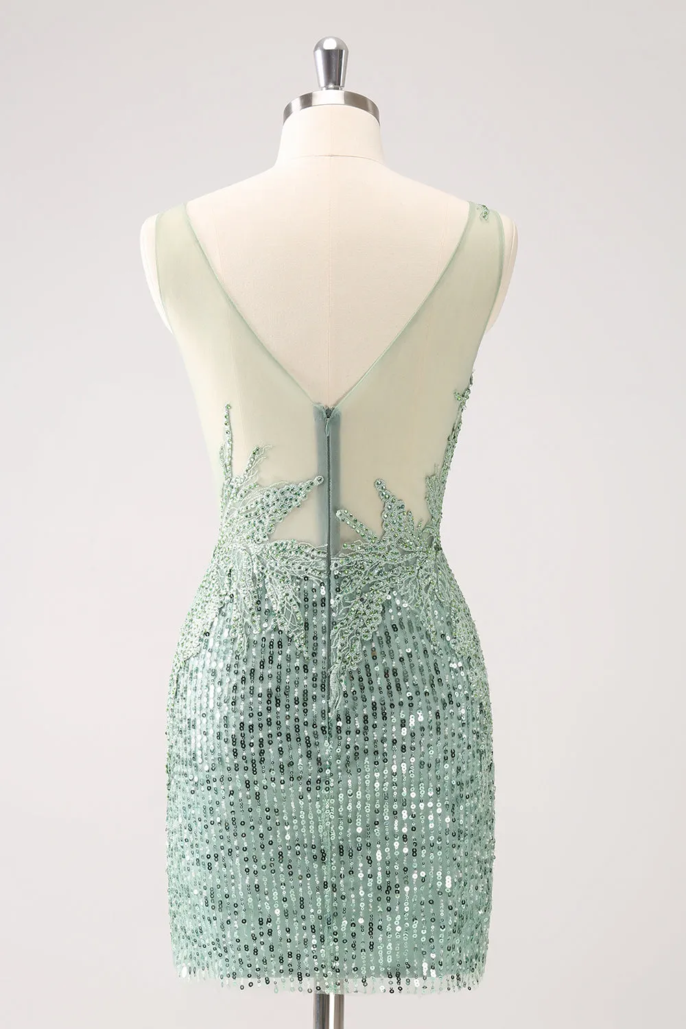 Sparkly Green V-Neck Tight Short Homecoming Dress with Sequins sold by Zapaka product image thumbnail 2