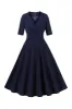 Navy Half Sleeves V Neck 1950s Dress sold by Zapaka