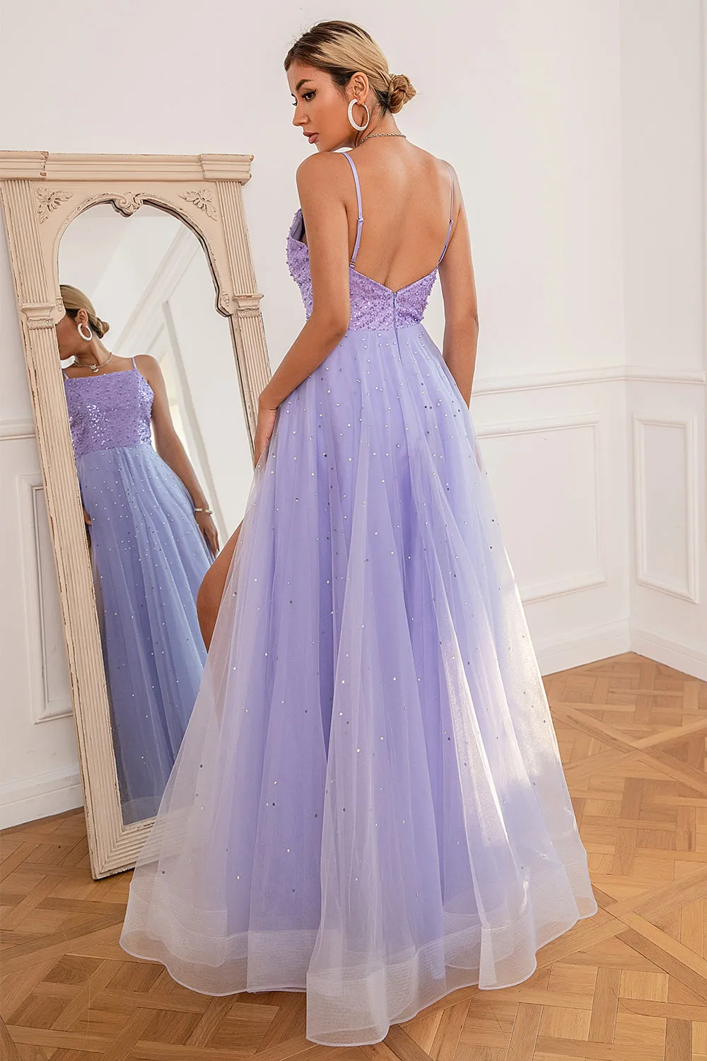 Light Purple Sequins Prom Dress with Slit sold by Zapaka product image thumbnail 2