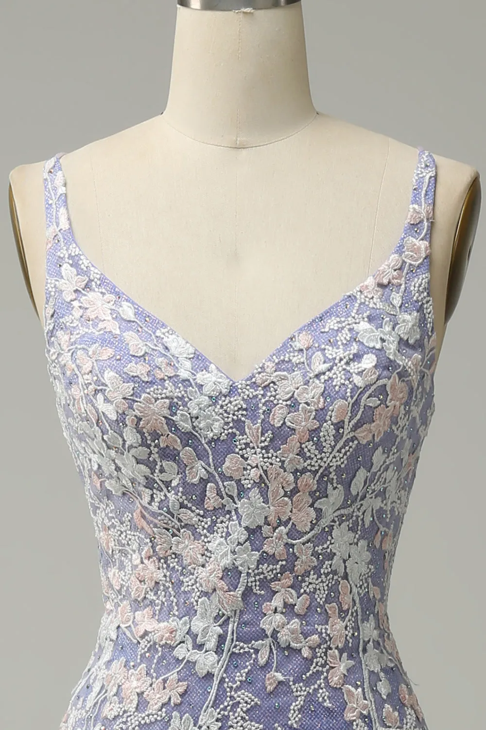 Mermaid V Neck Light Purple Long Prom Dress with Appliques Beading sold by Zapaka product image thumbnail 4