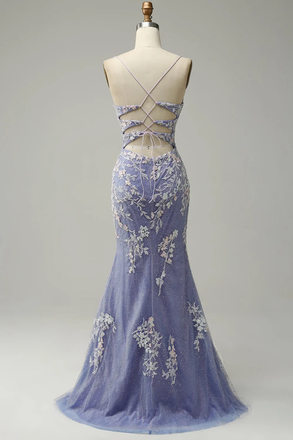Mermaid V Neck Light Purple Long Prom Dress with Appliques Beading sold by Zapaka product image thumbnail 2
