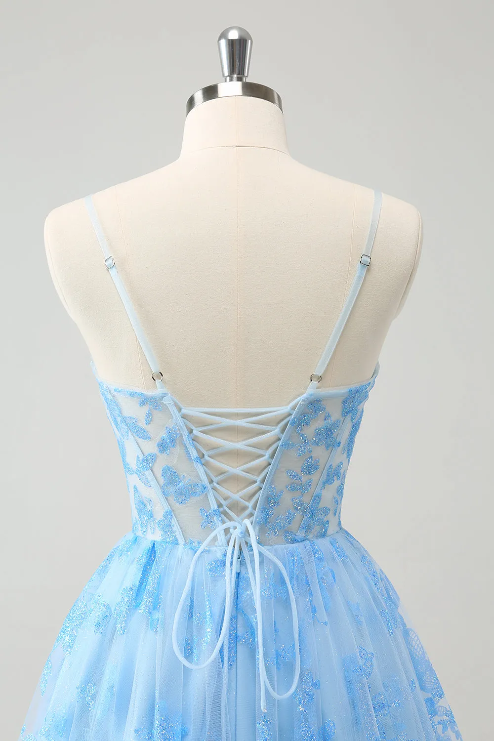 Blue A Line Spaghetti Straps Corset Glow In The Dark Homecoming Dress sold by Zapaka product image thumbnail 5