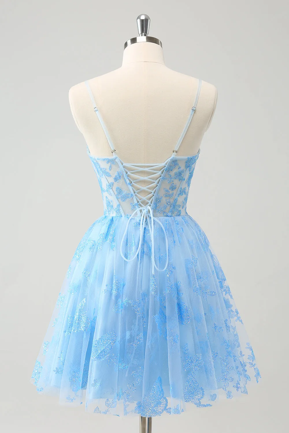 Blue A Line Spaghetti Straps Corset Glow In The Dark Homecoming Dress sold by Zapaka product image thumbnail 2