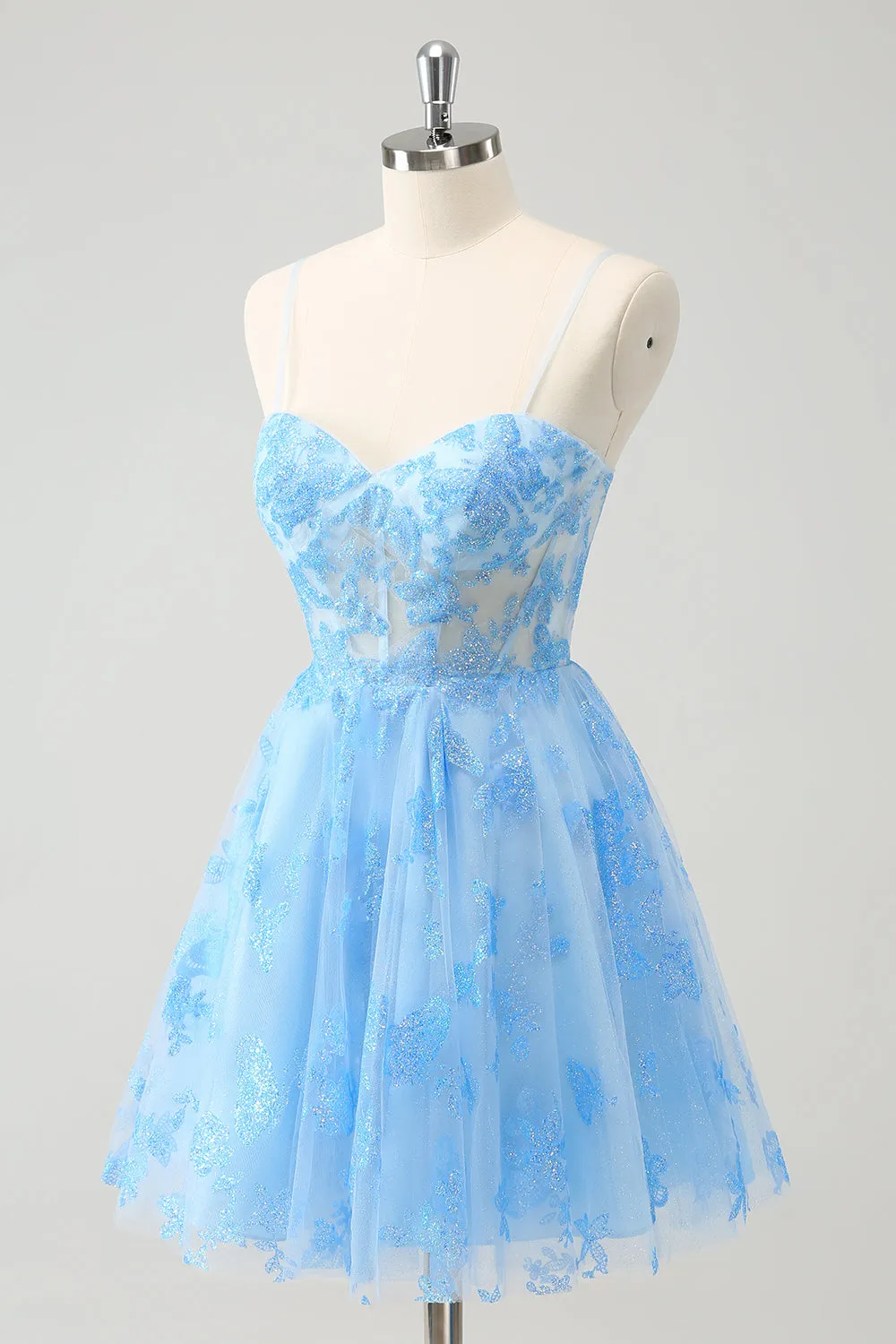 Blue A Line Spaghetti Straps Corset Glow In The Dark Homecoming Dress sold by Zapaka product image thumbnail 3
