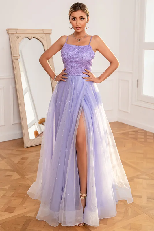Light Purple Sequins Prom Dress with Slit sold by Zapaka