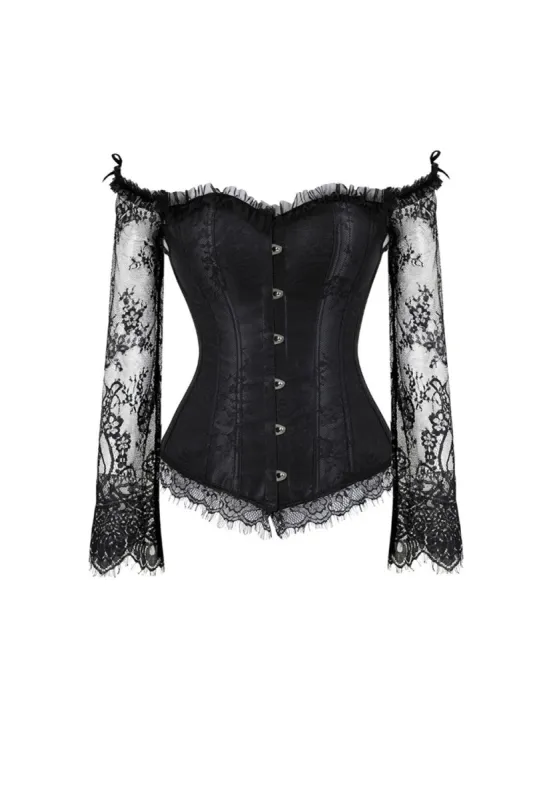 Corset Bone Style Black Palace Lace Long Sleeves Shapewear sold by Zapaka
