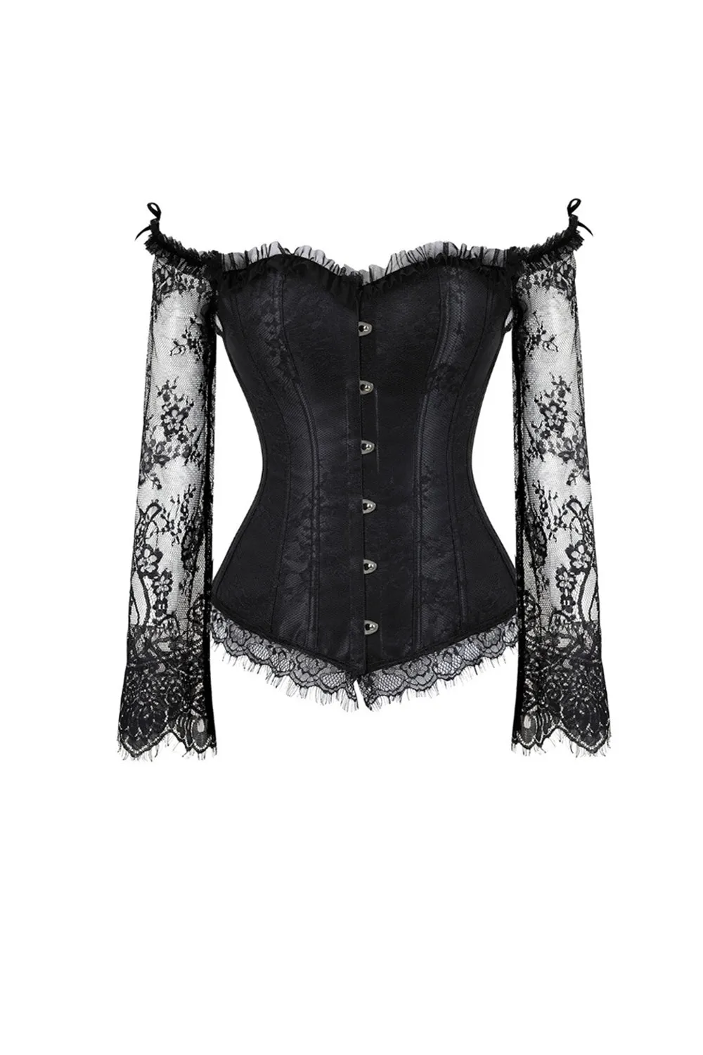 Corset Bone Style Black Palace Lace Long Sleeves Shapewear sold by Zapaka
