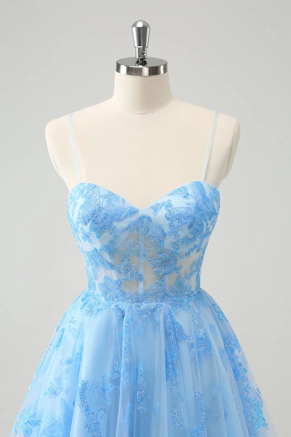 Blue A Line Spaghetti Straps Corset Glow In The Dark Homecoming Dress sold by Zapaka product image thumbnail 4