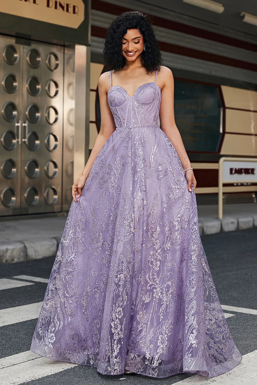 Princess A Line Spaghetti Straps Corset Purple Prom Dress with Beading sold by Zapaka