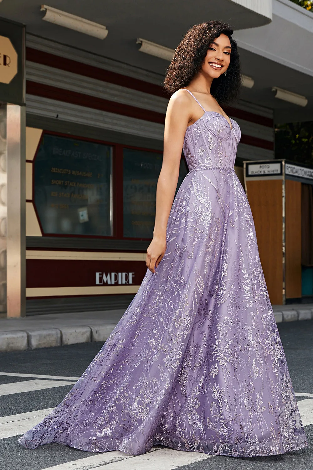 Princess A Line Spaghetti Straps Corset Purple Prom Dress with Beading sold by Zapaka product image thumbnail 4