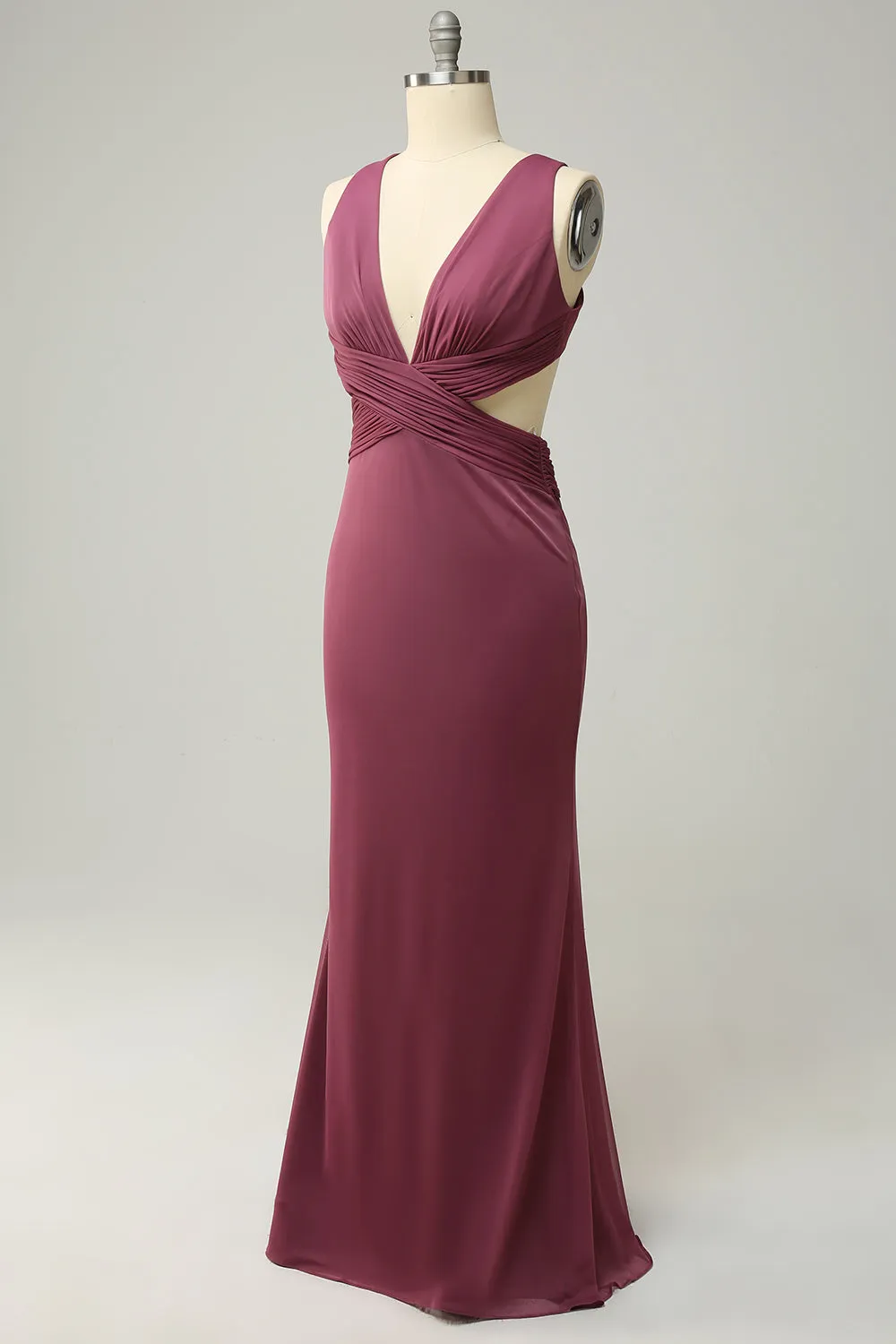 Sheath Deep V Neck Desert Rose Long Plus Size Bridesmaid Dress with Split Front sold by Zapaka product image thumbnail 3