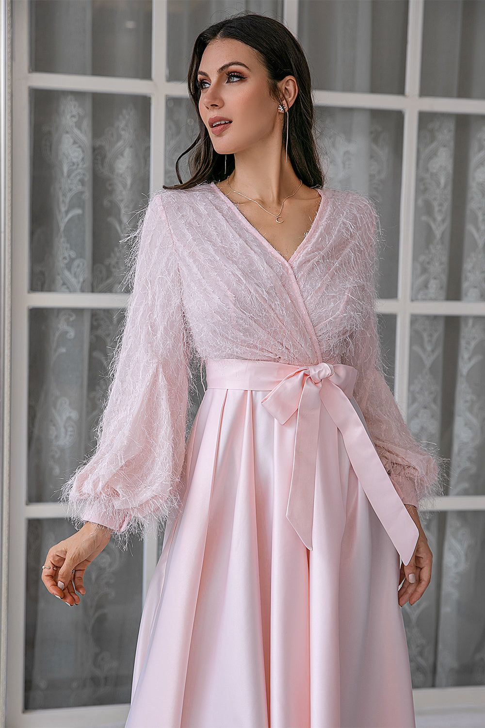 Pink Long Sleeves Wedding Party Dress sold by Zapaka product image thumbnail 4