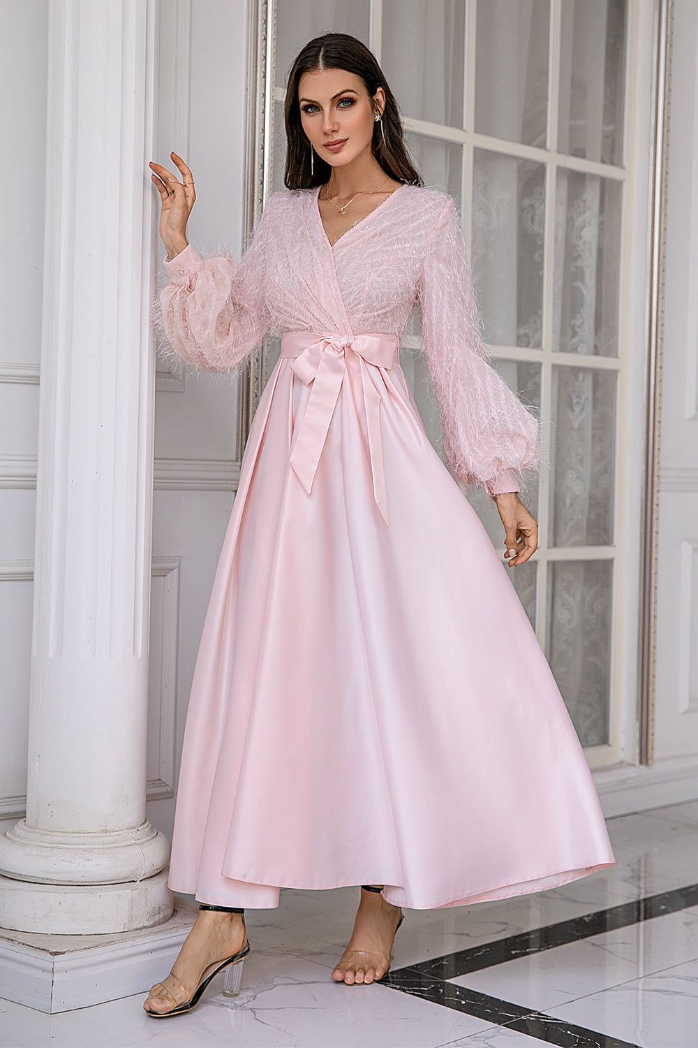 Pink Long Sleeves Wedding Party Dress sold by Zapaka