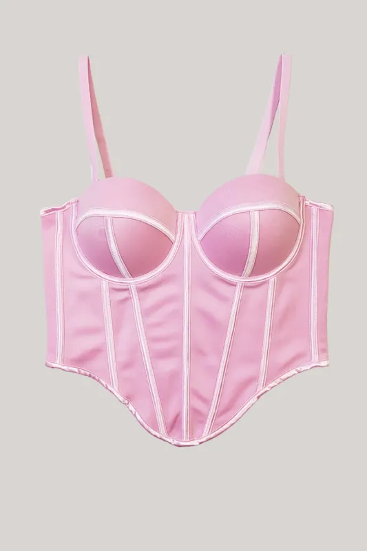 Pink Spaghetti Straps Asymmetrical Hem Corset Top sold by Zapaka