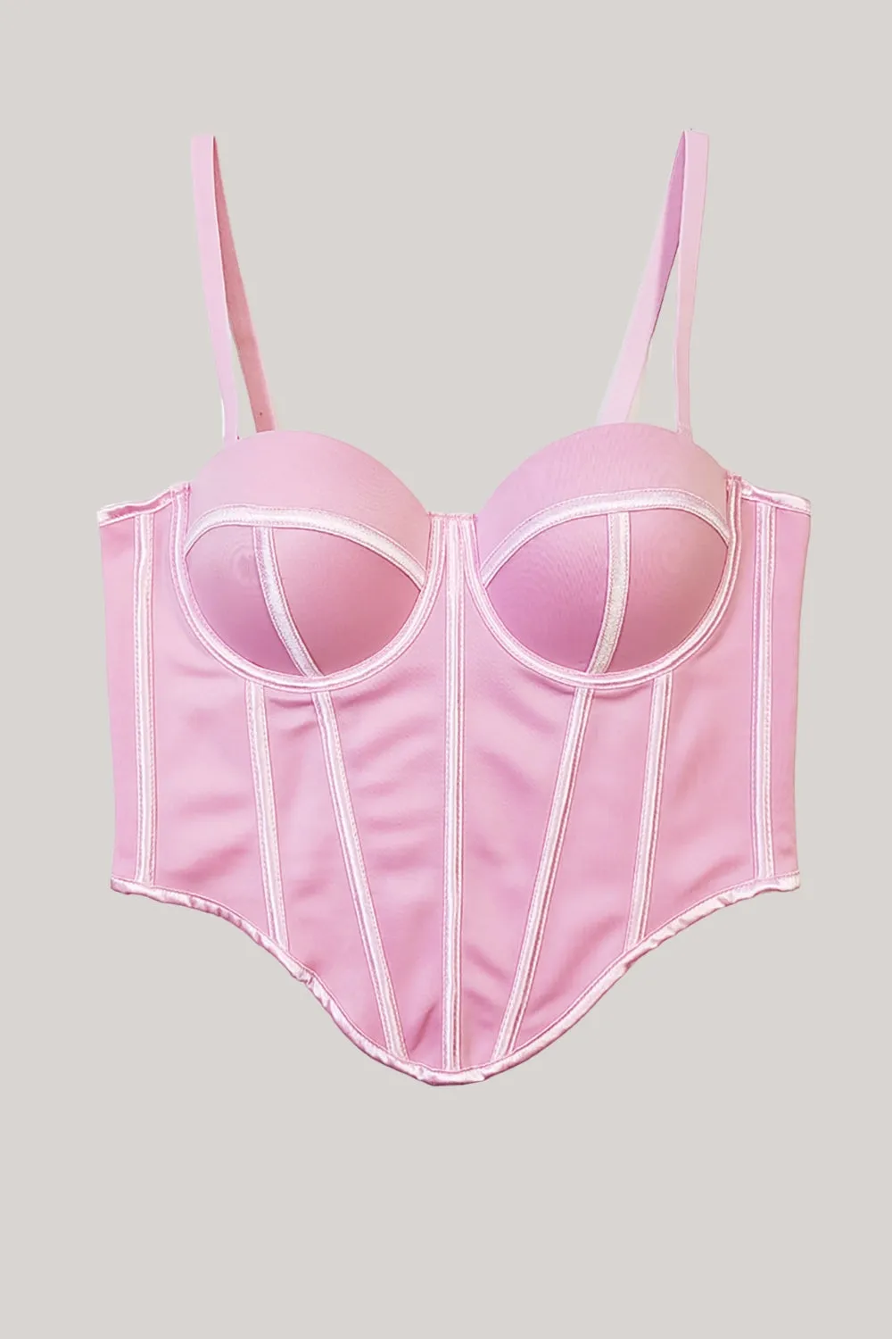 Pink Spaghetti Straps Asymmetrical Hem Corset Top sold by Zapaka