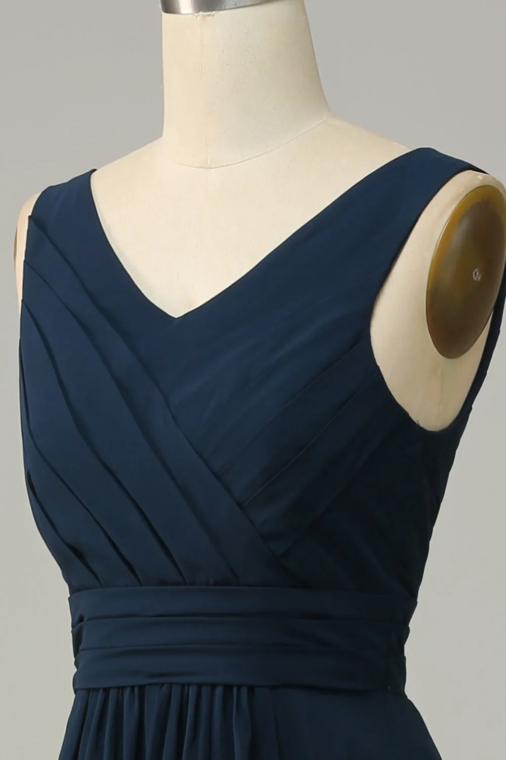 Navy V Neck Sleeveless A Line Long Bridesmaid Dress sold by Zapaka product image thumbnail 5