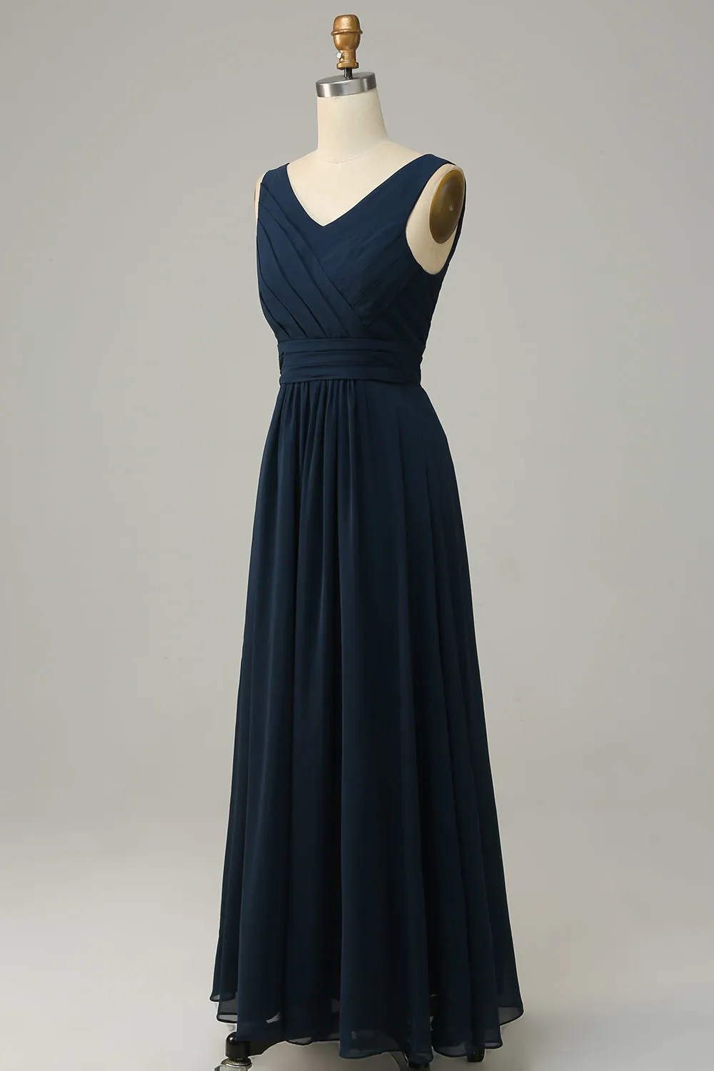 Navy V Neck Sleeveless A Line Long Bridesmaid Dress sold by Zapaka product image thumbnail 3
