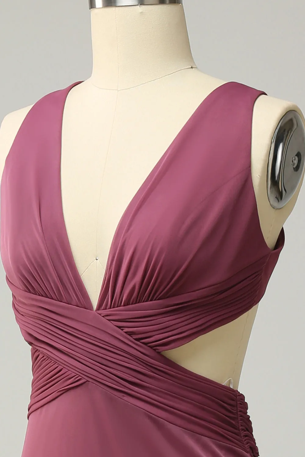 Sheath Deep V Neck Desert Rose Long Plus Size Bridesmaid Dress with Split Front sold by Zapaka product image thumbnail 5