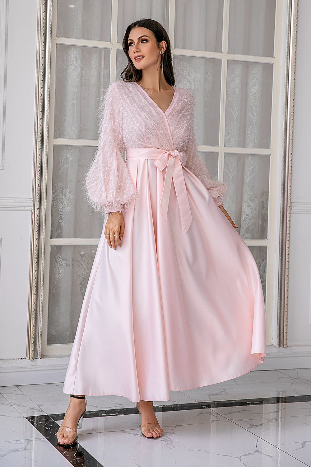 Pink Long Sleeves Wedding Party Dress sold by Zapaka product image thumbnail 5