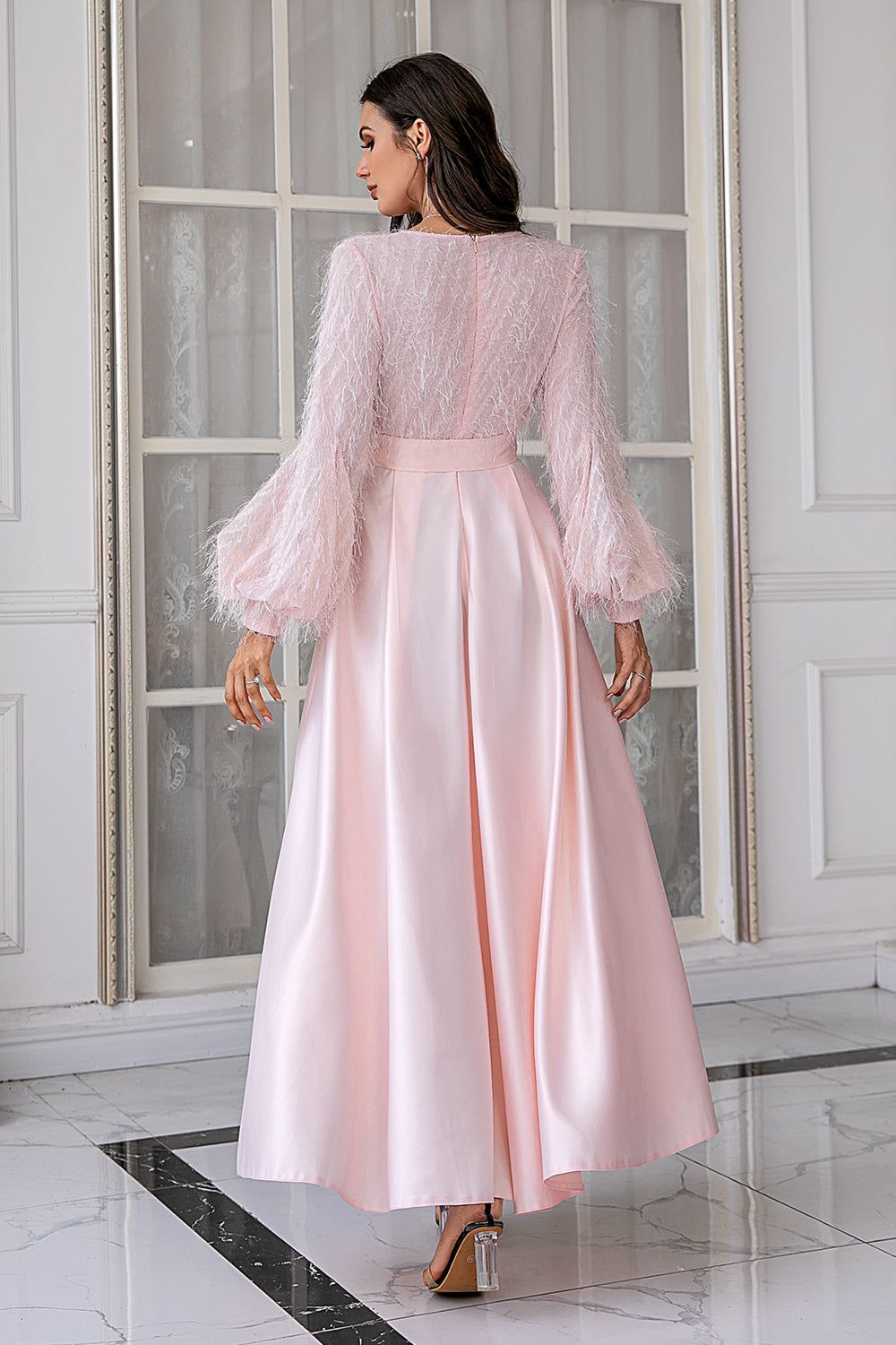 Pink Long Sleeves Wedding Party Dress sold by Zapaka product image thumbnail 2