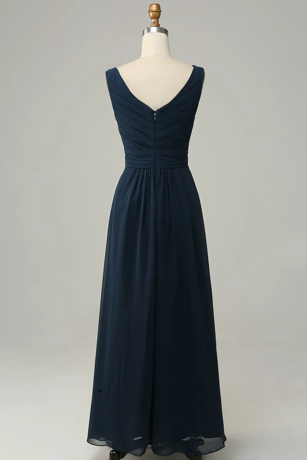 Navy V Neck Sleeveless A Line Long Bridesmaid Dress sold by Zapaka product image thumbnail 2