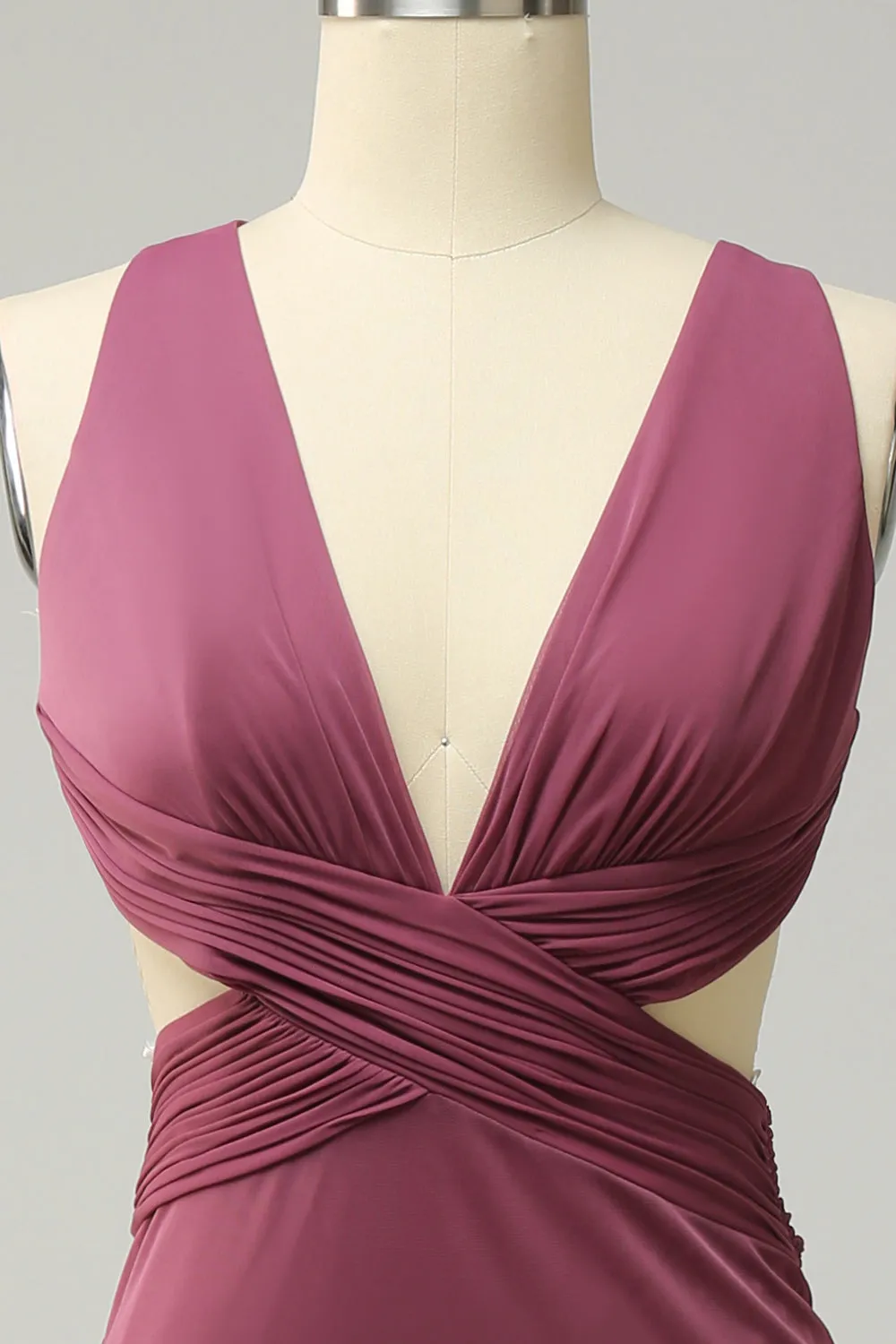 Sheath Deep V Neck Desert Rose Long Plus Size Bridesmaid Dress with Split Front sold by Zapaka product image thumbnail 4