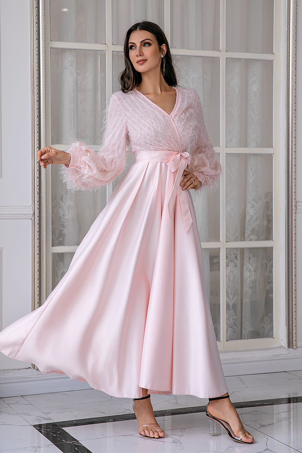 Pink Long Sleeves Wedding Party Dress sold by Zapaka product image thumbnail 3