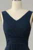 Navy V Neck Sleeveless A Line Long Bridesmaid Dress sold by Zapaka