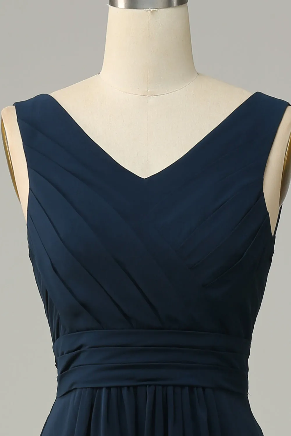 Navy V Neck Sleeveless A Line Long Bridesmaid Dress sold by Zapaka product image thumbnail 4
