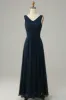Navy V Neck Sleeveless A Line Long Bridesmaid Dress sold by Zapaka