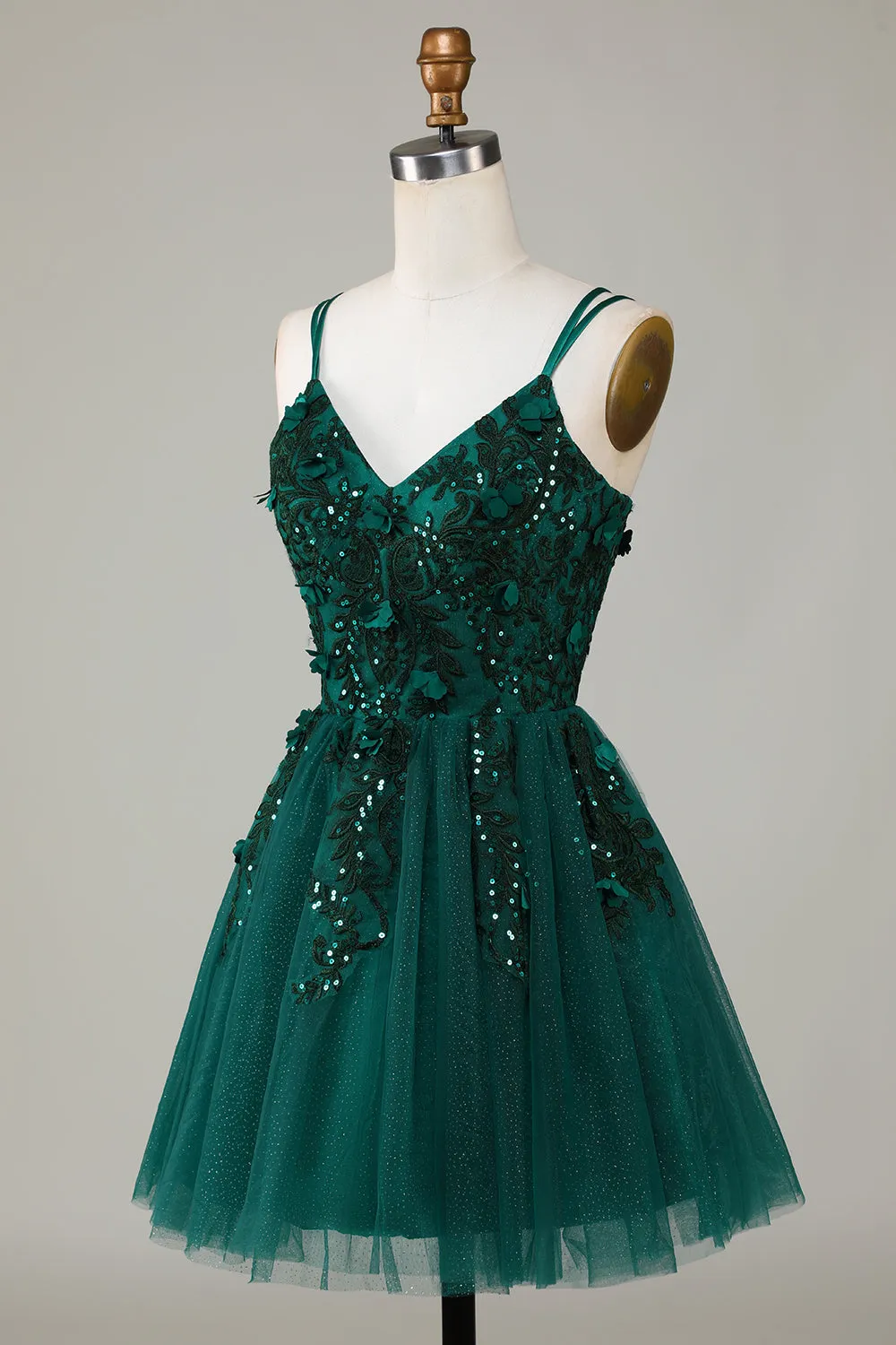 Stylish A Line Spaghetti Straps Dark Green Short Homecoming Dress with Appliques Beading sold by Zapaka product image thumbnail 3