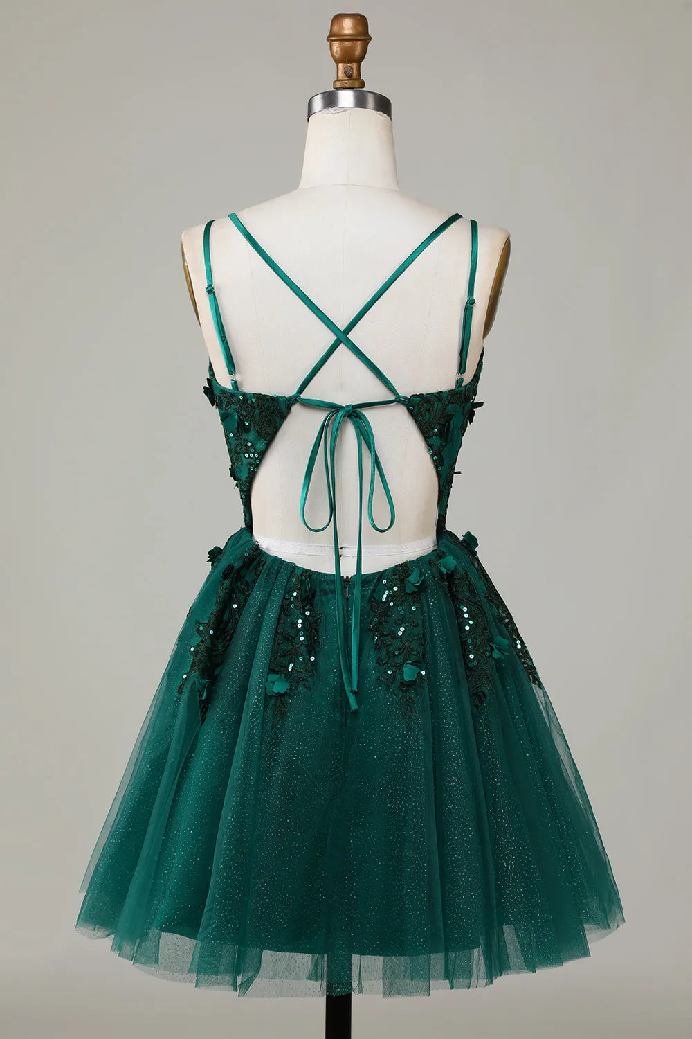 Stylish A Line Spaghetti Straps Dark Green Short Homecoming Dress with Appliques Beading sold by Zapaka product image thumbnail 2