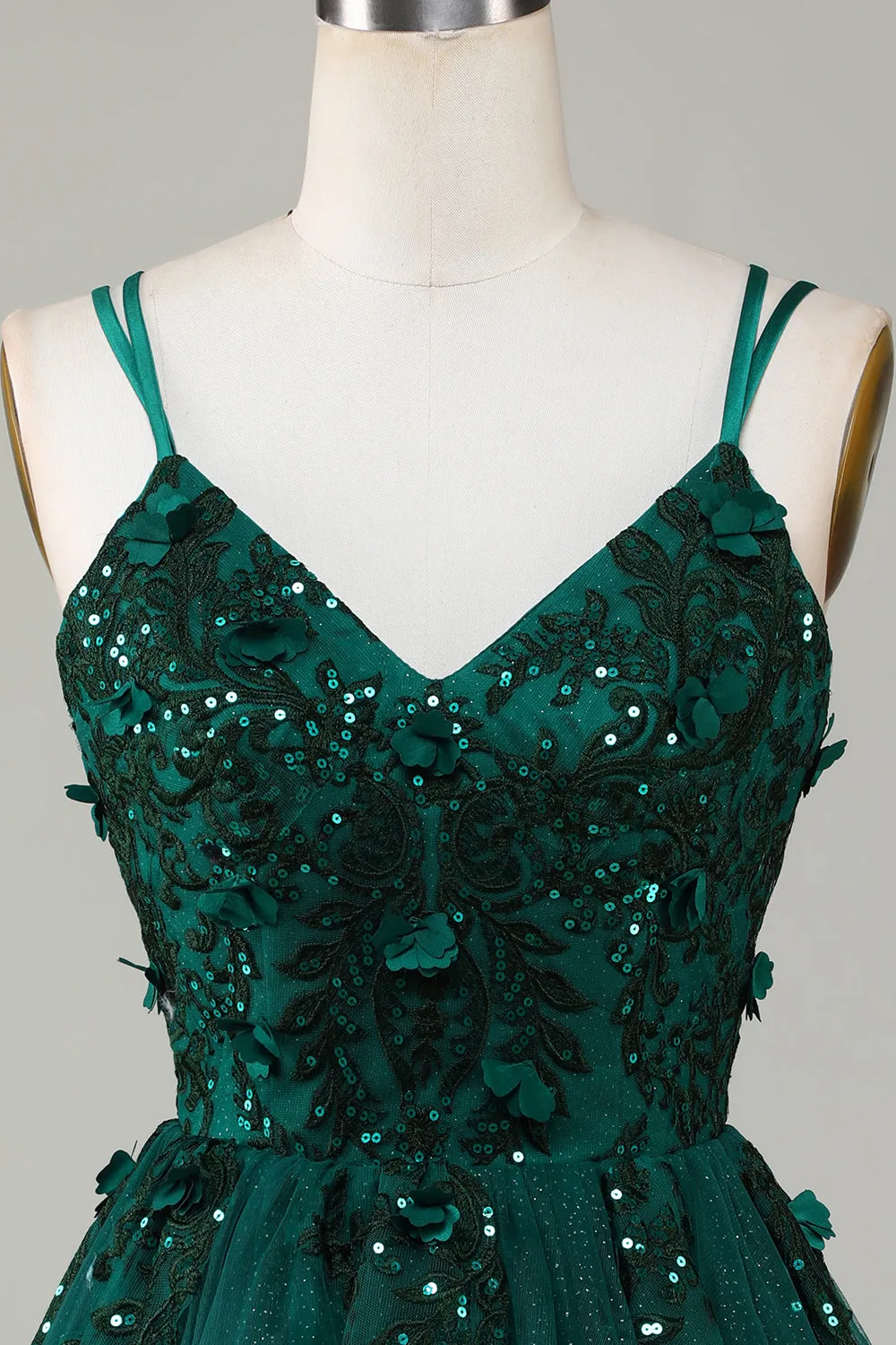 Stylish A Line Spaghetti Straps Dark Green Short Homecoming Dress with Appliques Beading sold by Zapaka product image thumbnail 4