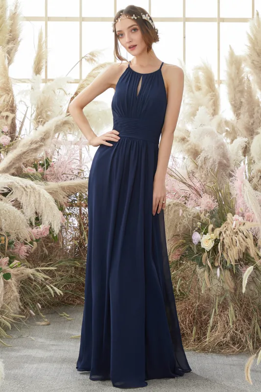 Navy Halter Chiffon Bridesmaid Dress sold by Zapaka