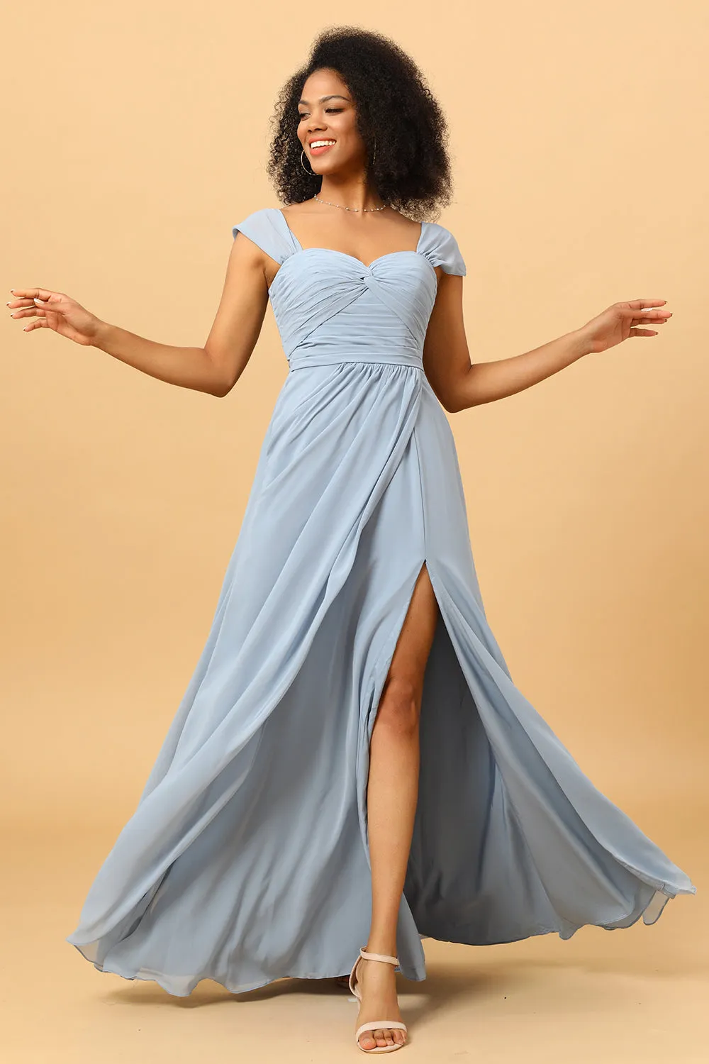 Off Shoulder Chiffon Blue Bridesmaid Dress with Slit sold by Zapaka product image thumbnail 4