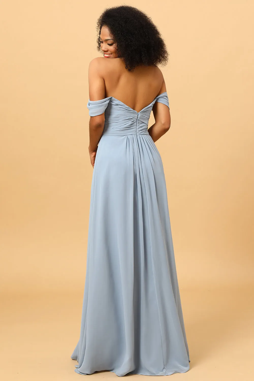 Off Shoulder Chiffon Blue Bridesmaid Dress with Slit sold by Zapaka product image thumbnail 2
