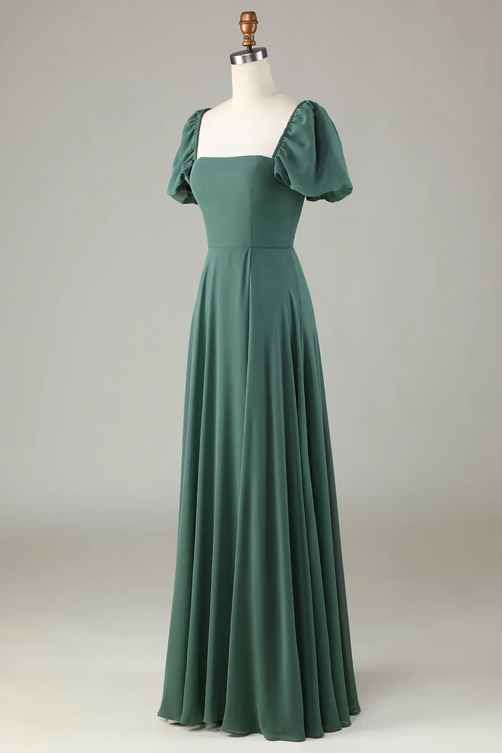 Chiffon Puff Sleeves Eucalyptus Bridesmaid Dress sold by Zapaka product image thumbnail 3