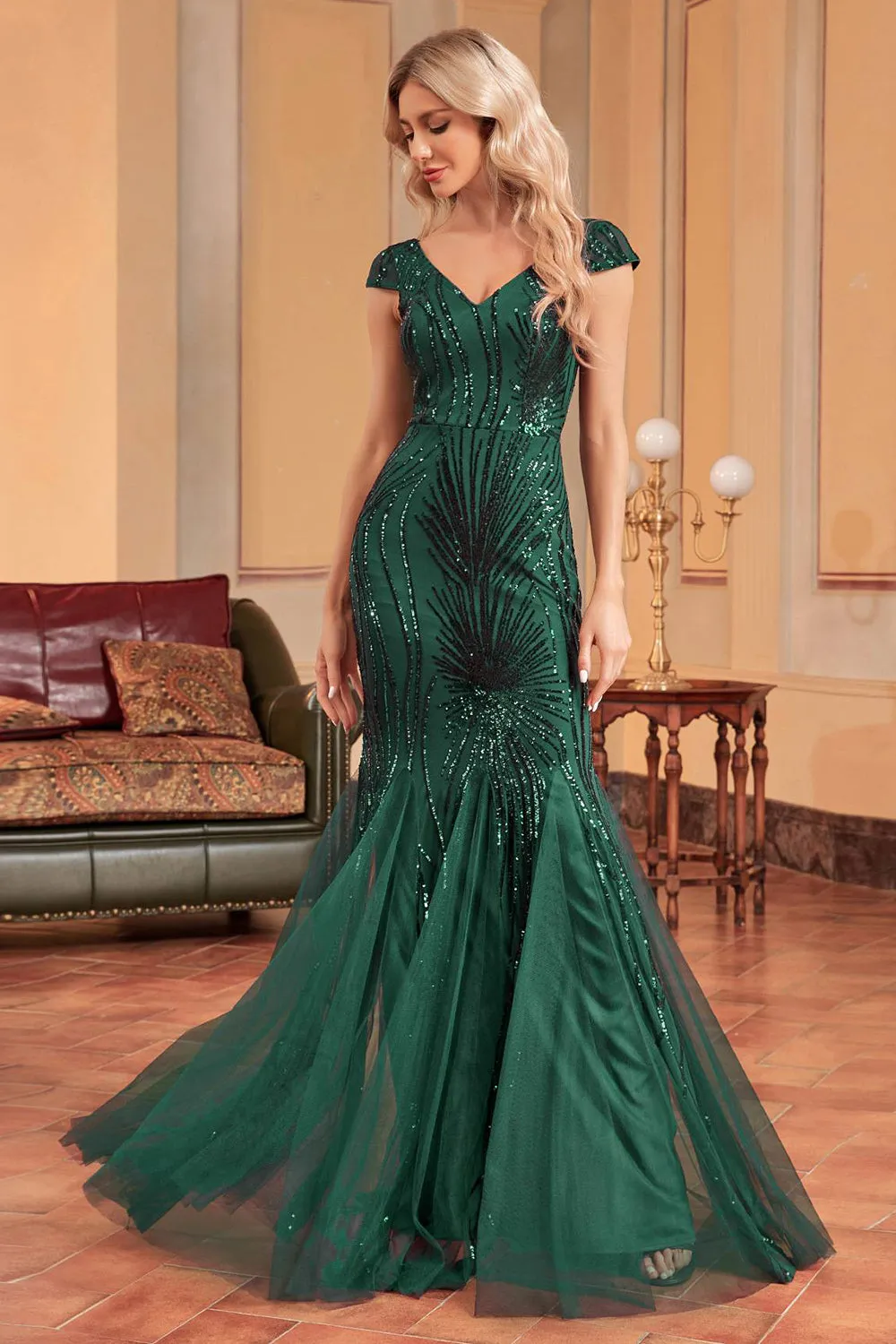 Dark Green Mermaid Sequins Formal Dress sold by Zapaka product image thumbnail 4