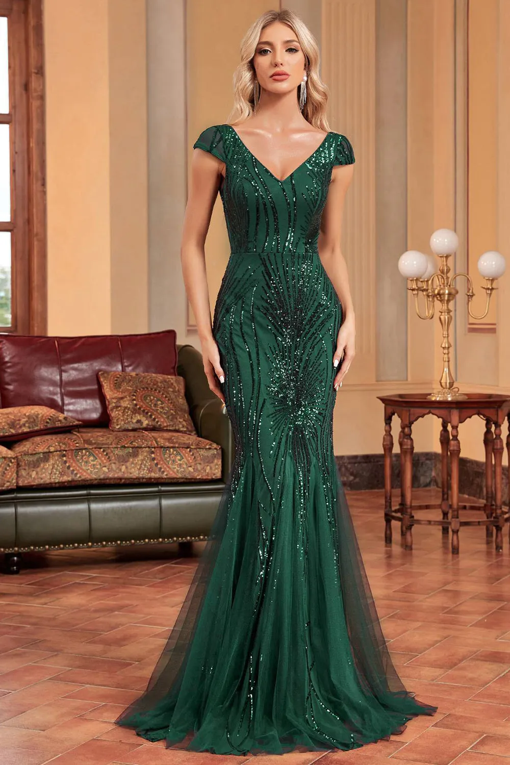 Dark Green Mermaid Sequins Formal Dress sold by Zapaka product image thumbnail 5
