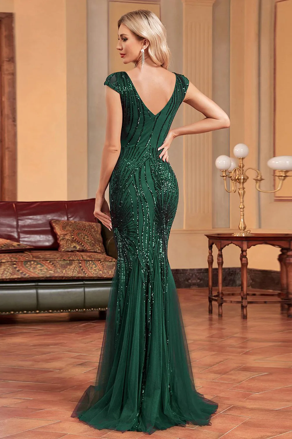 Dark Green Mermaid Sequins Formal Dress sold by Zapaka product image thumbnail 2
