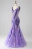 Sparkly Purple Mermaid V Neck Sequins Long Prom Dress sold by Zapaka