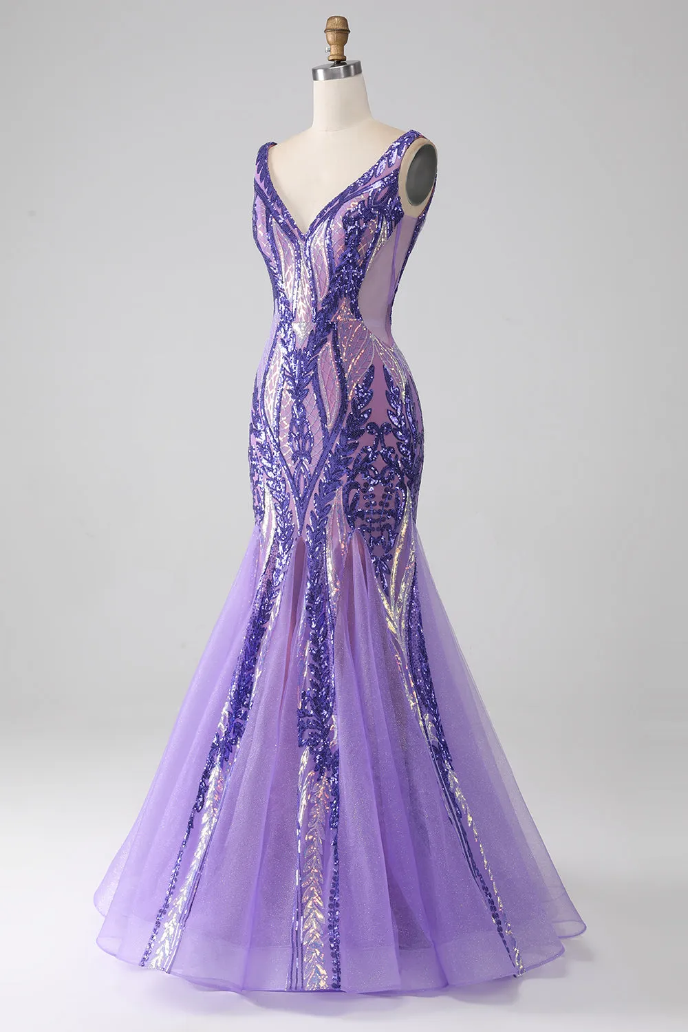 Sparkly Purple Mermaid V Neck Sequins Long Prom Dress sold by Zapaka product image thumbnail 3