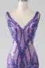 Sparkly Purple Mermaid V Neck Sequins Long Prom Dress sold by Zapaka